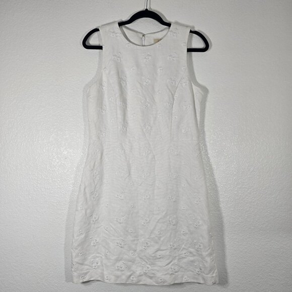 Michael Kors Linen Floral Dress Size 6 White Embroidered Coastal Grandma Preppy - Picture 1 of 9